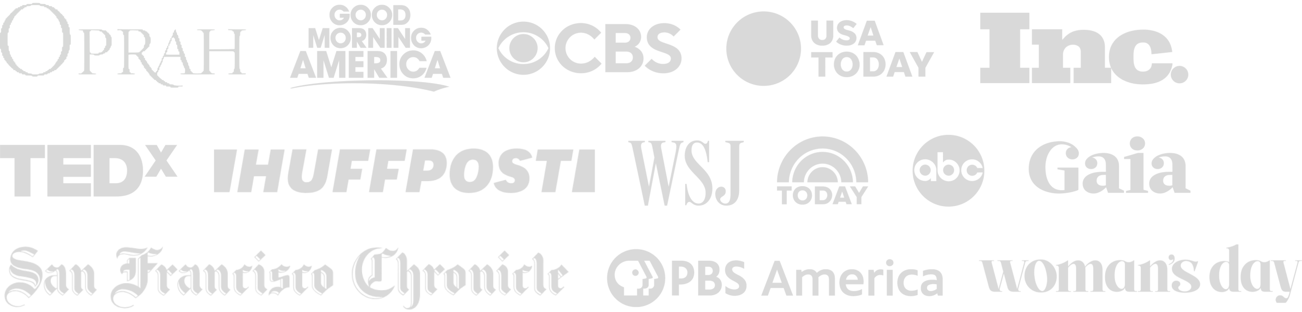 Media and brand logos: Oprah, The Today Show, PBS, TEDx